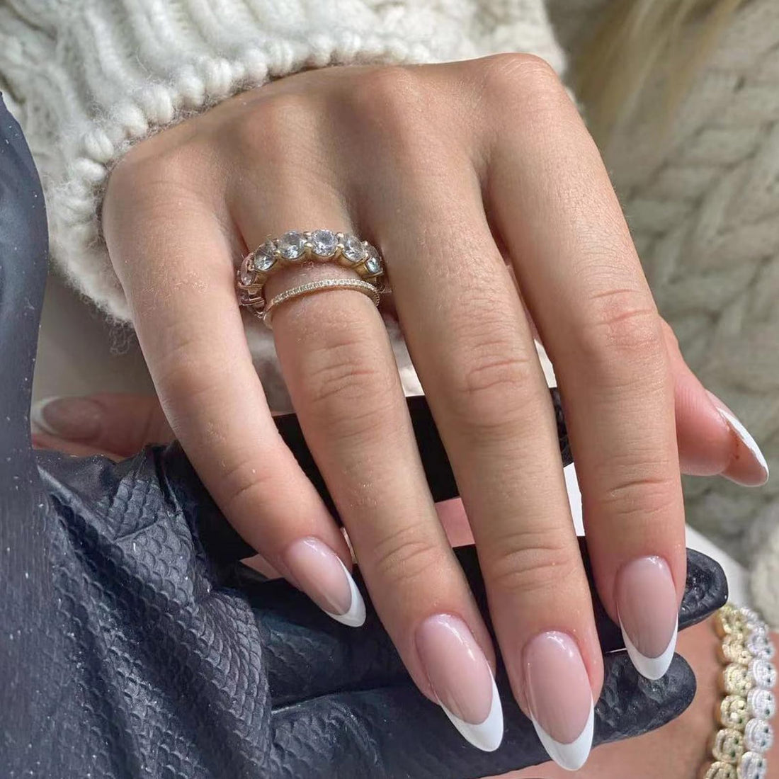 120PC French Tips Press on Nails Almond Fake Nails Full Cover French Nails Press ons White French Tip Glue on Nails 12 Sizes Artificial French Tip Press on Fingernails for Women Manicure Design